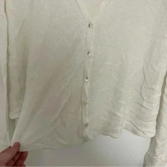 A/X Armani Exchange White Sheer V Neck Button Down Cardigan Sweater - Picture 3 of 6